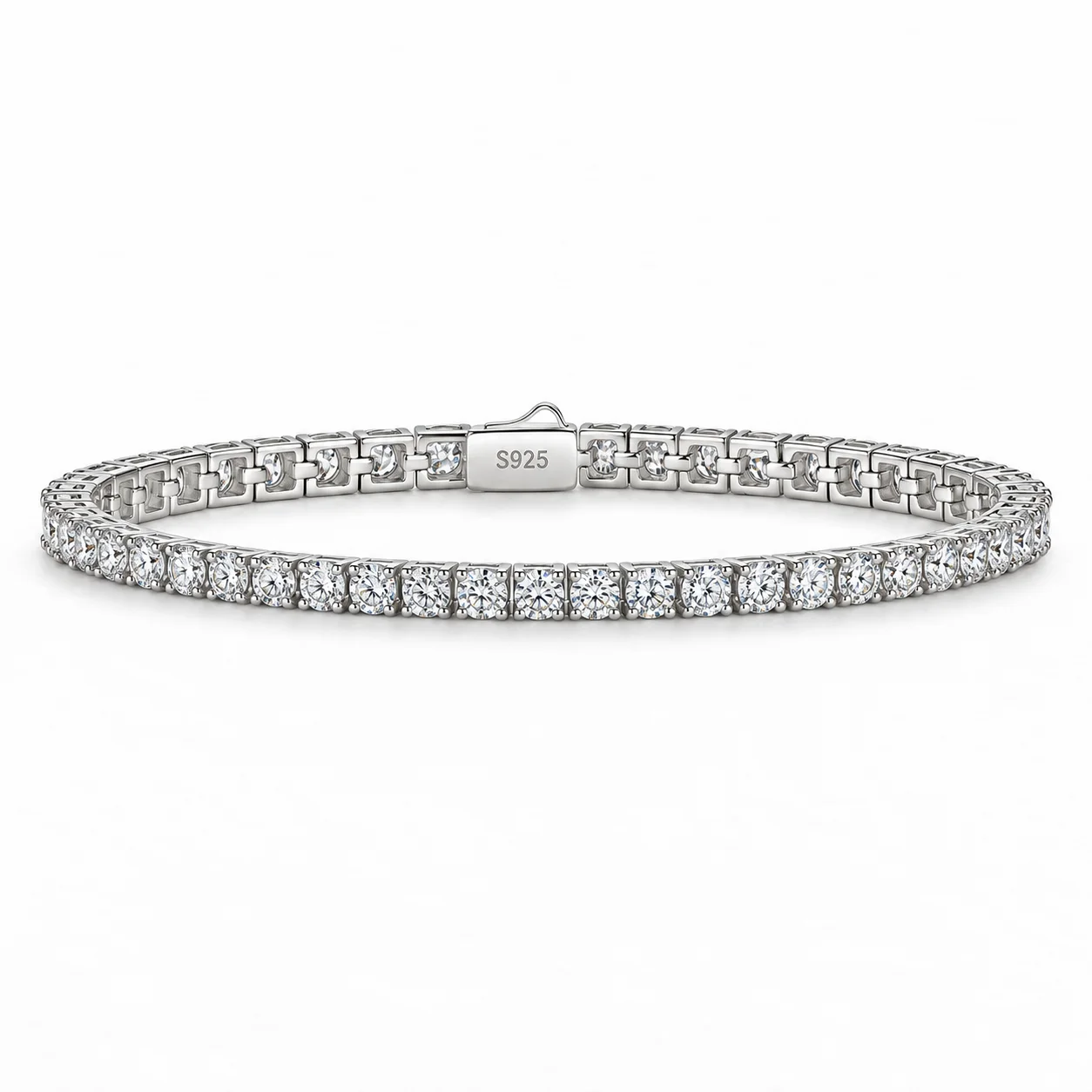 Moissanite Tennis Bracelet, single row of three millimeter stones