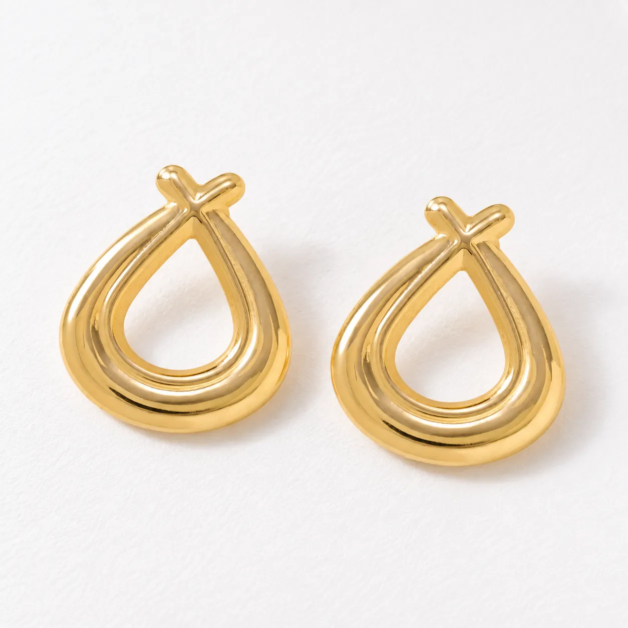 Teardrop Frame Studs, complete gold-tone pair